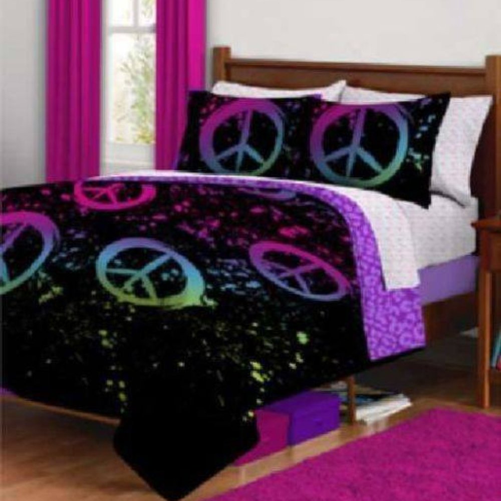 Peace Sign 11pc Bedding Queen Comforter/full sheets/curtain Set🆕FAST📦🏃🏻💨⚡